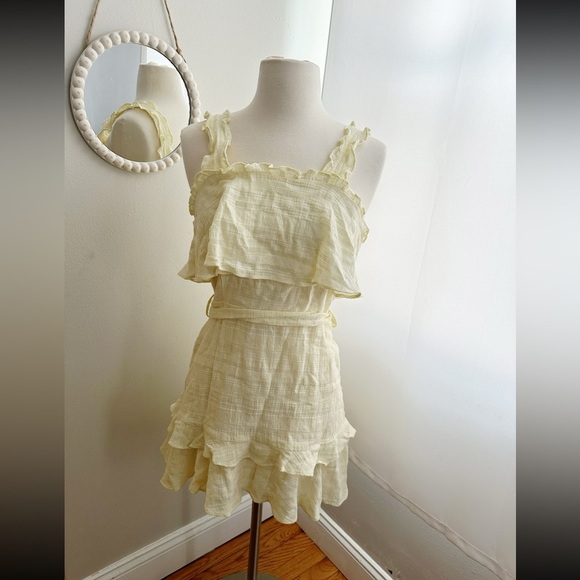 Étophe Studios Yellow Ruffle Cotton Gauze Tiered Mini Dress – Square Neck, M - Picture 2 of 10